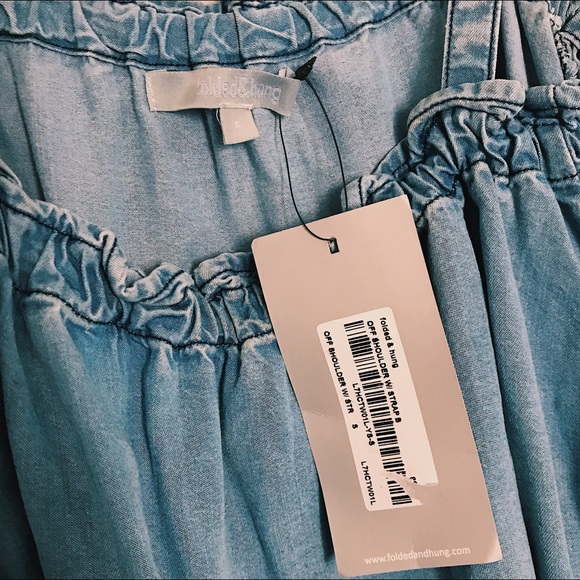 FOLDED & HUNG ||| Denim Off Shoulder w/ Straps - Picture 2 of 3